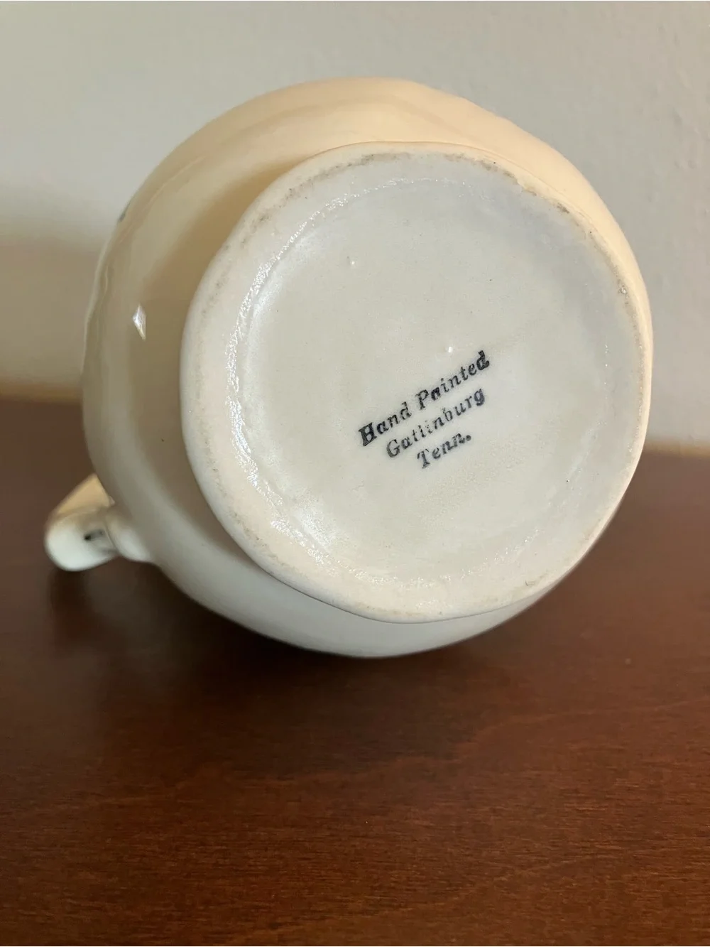 White Ceramic Creamer with Green Vine Motif